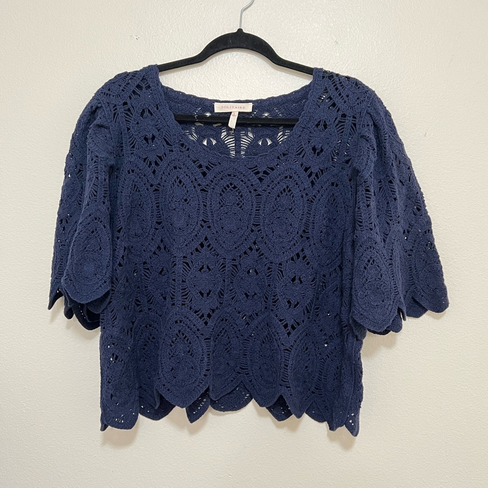 Solitaire Navy Blue Lace Top